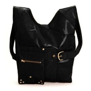 VIVA Bags of California LORI Moto Black Leather Crossbody Buckle Bag